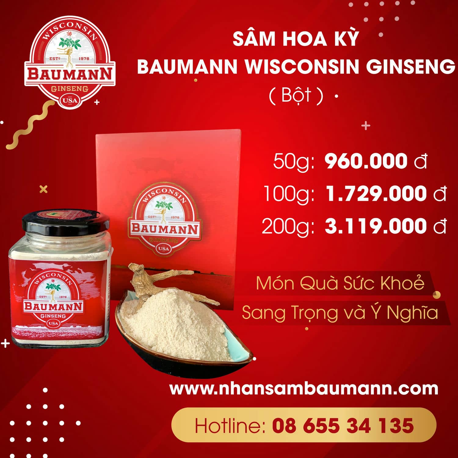 Banner ưu đãi khi mua nhân sâm Baumann dạng bột